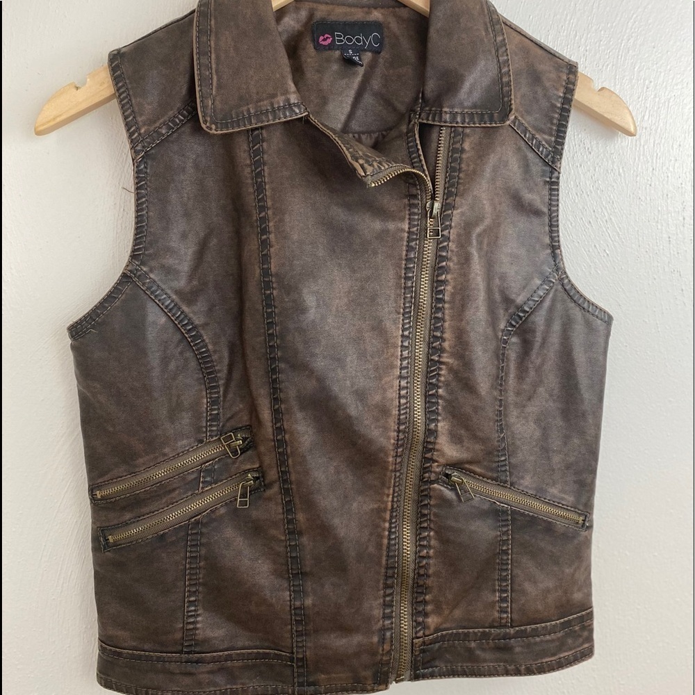 Body C faux leather brown vest. Sz S.